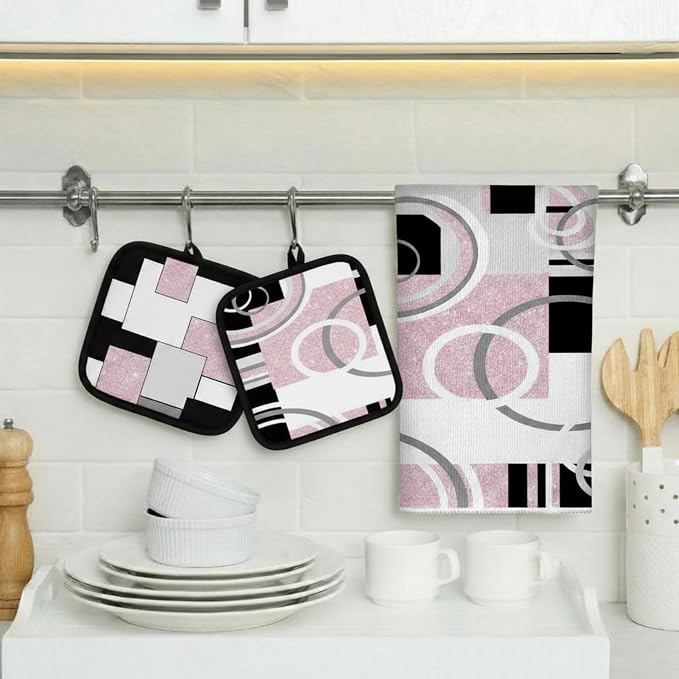 Jingmore 6 Pcs Kitchen Decor Set Accessory Farmhouse Kitchen Towels Pot Holders - Image 2