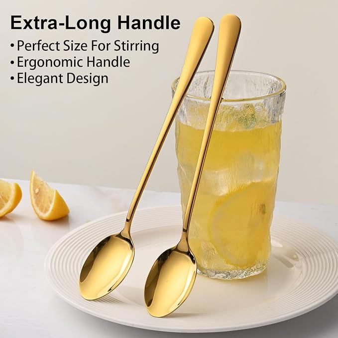 7.5 Inch Gold Iced Tea Spoons, Long Handle Stirring Spoon - Image 4