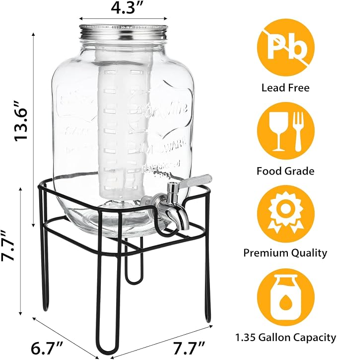 Drink Dispenser 1.35 Gallon Glass Beverage Dispenser - Image 2