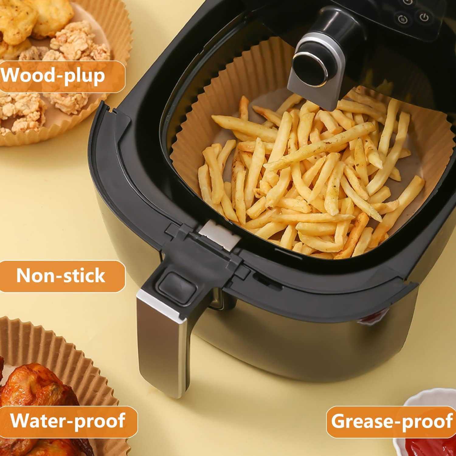 Air Fryer Liner Round,100PCS 6.3 inch Disposable Liners for 2 to 4.9Qt Air Fryer,Unbleached Non-stick Non-leak Airfryer Parchment Paper liner