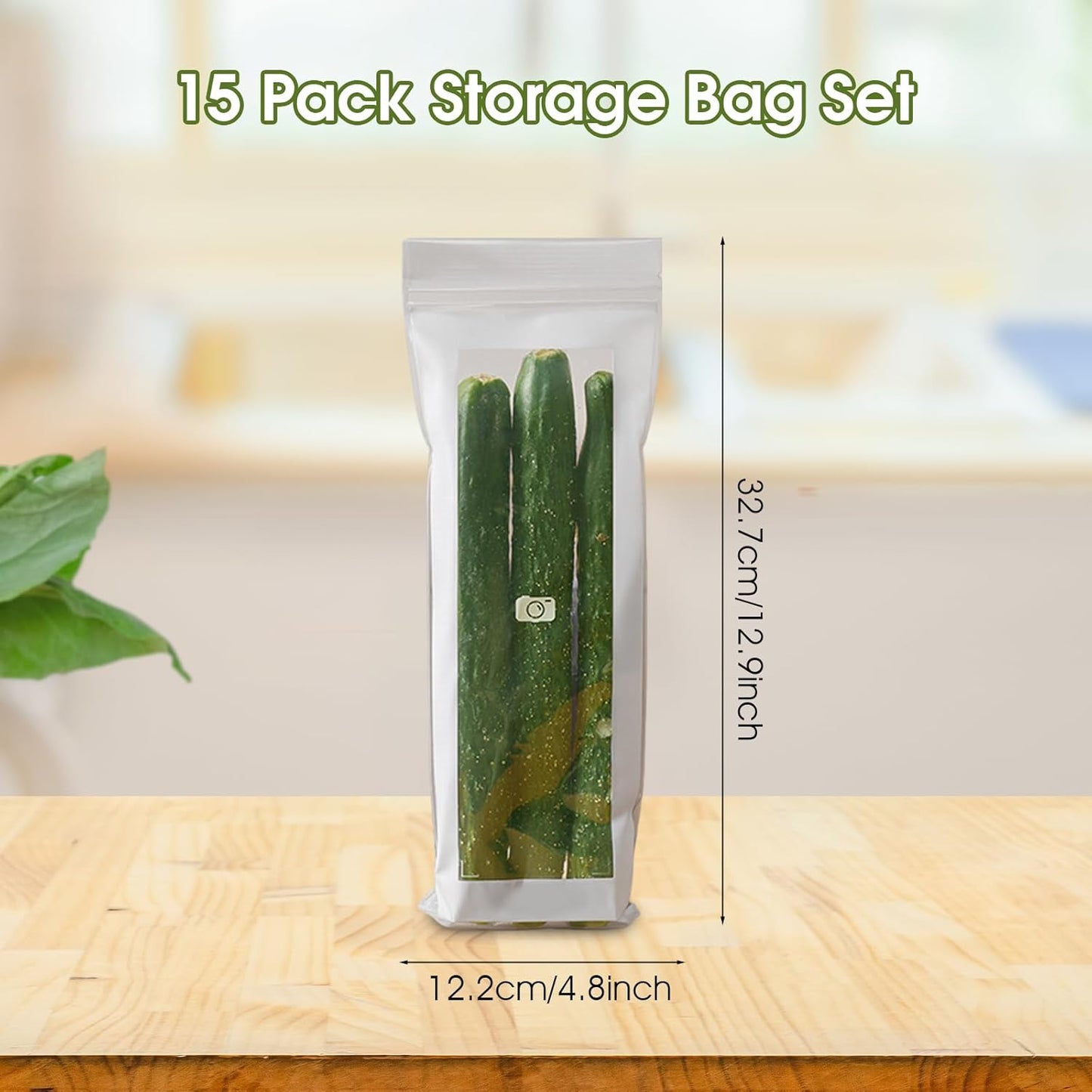 Reusable Freezer Bags 15PCS, Gallon Food Storage Bags with Stand & Label Leakproof Reusable Sandwich Bag for Kitchen, Vegetables, Snacks（Long style）
