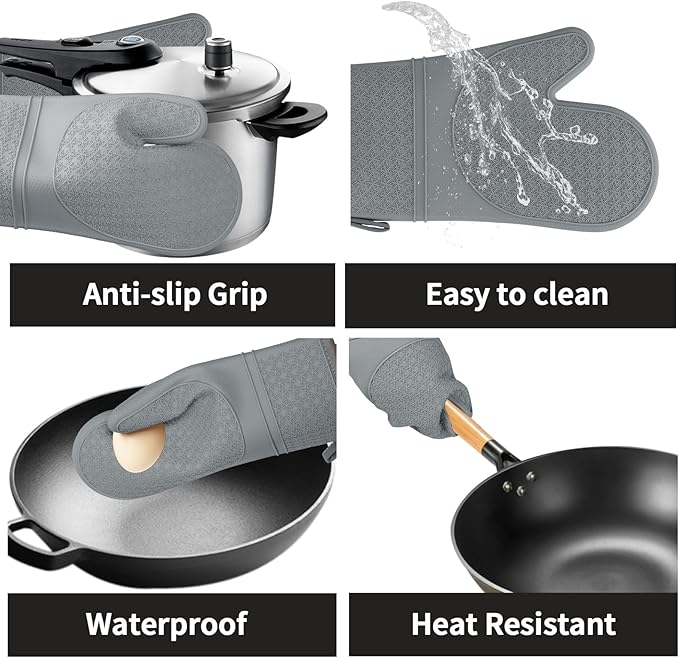 Hovico Silicone Oven Mitts, Heat Resistant 500F Kitchen Mitts 2PCS, 11.6" - Image 4