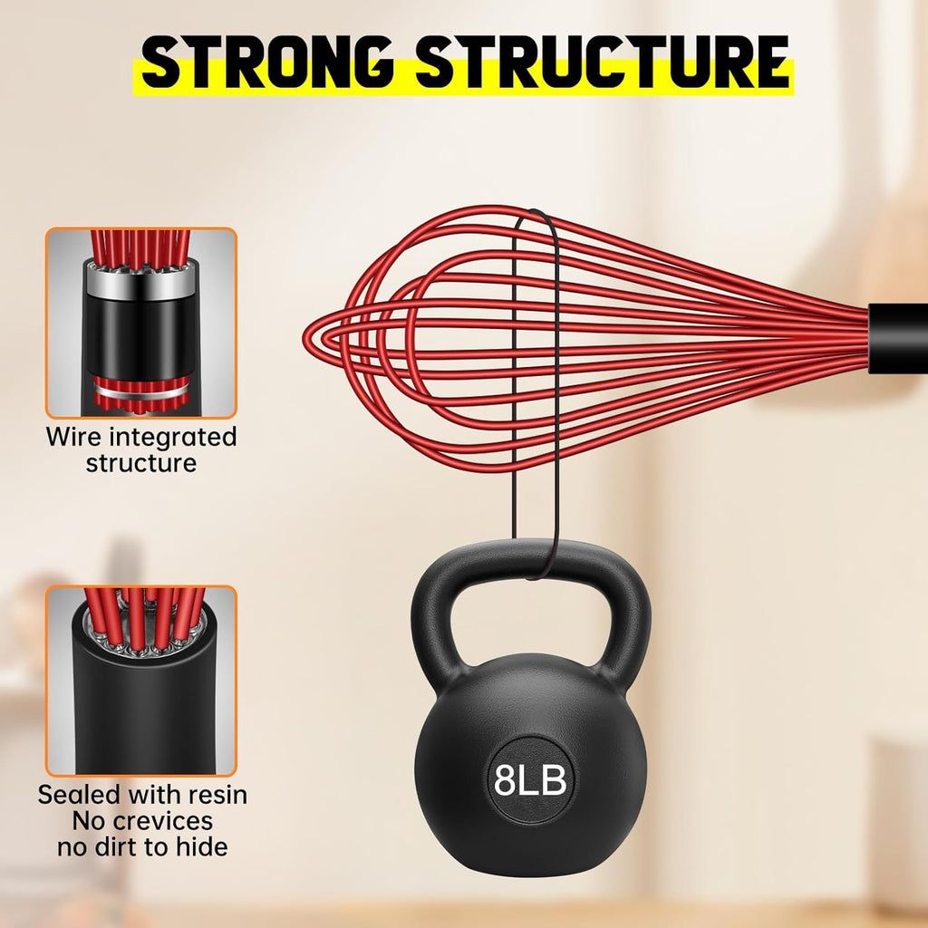 HOTEC 4 Pieces Silicone Whisks Set, Wire Balloon Whisks Egg Beater, Non-slip Handle Whisk for Non-stick Cookware Perfect for Cooking, Stirring, Beating and Blending (Red)