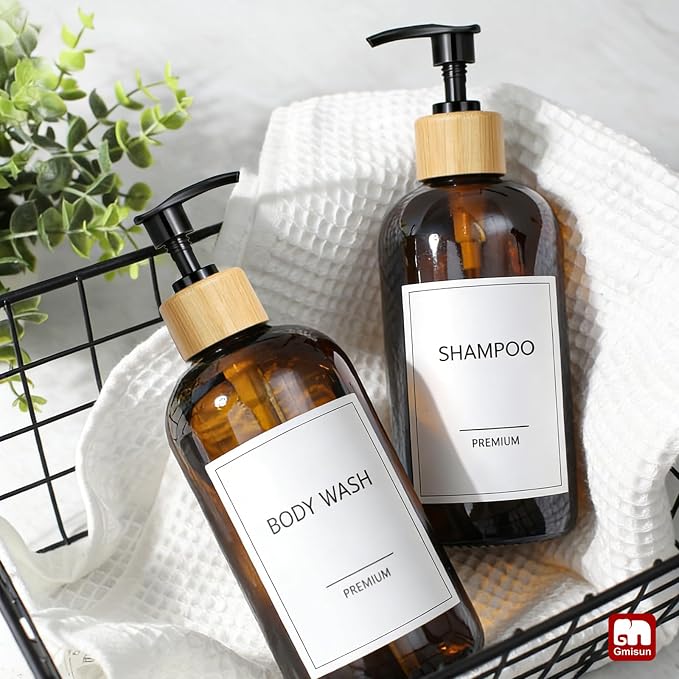 GMISUN Amber Glass Soap Dispenser, 2 Pack Bathroom Hand Soap Dispensers - Image 8