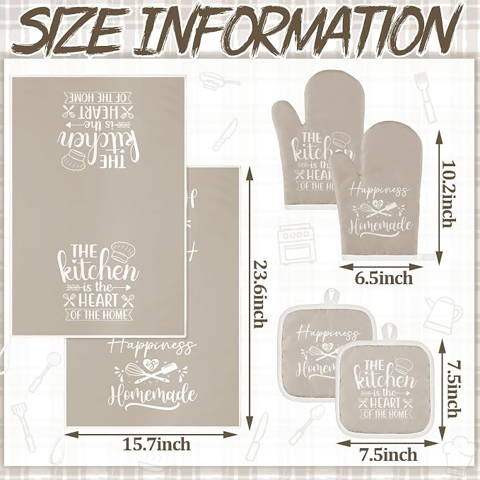 Sratte 6 Pcs Kitchen Decor Accessories Set Farmhouse Towels Pot Holders Oven - Image 4