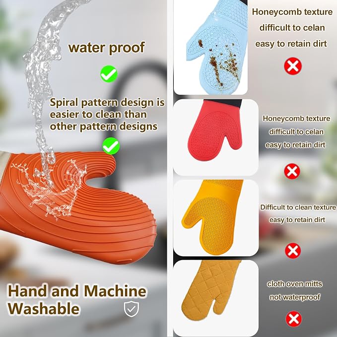 Silicone Oven Mitts-13.6 in Extended Oven Mitts Heat Resistant 500F, Oven Gloves - Image 2