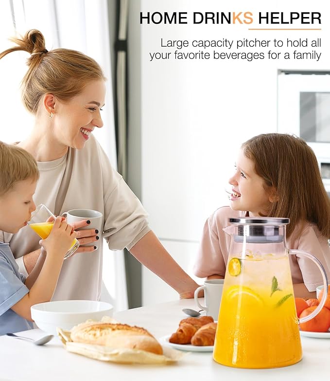 LUNA&MANTHA Glass Pitcher, 2 Liter 68oz Water Pitcher - Image 7