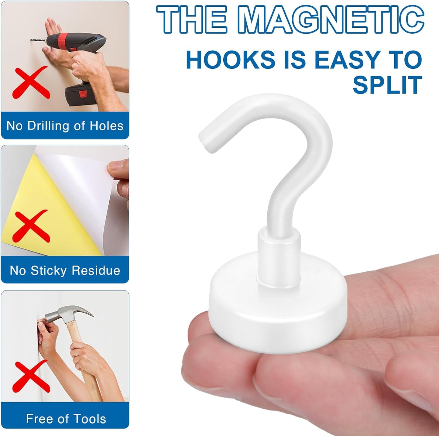 LOVIMAG Cruise Ship Essentials - 150Lbs Heavy Duty White Magnetic Hooks for Cruise Cabins - Strong Hanging Hooks - 12 Pack