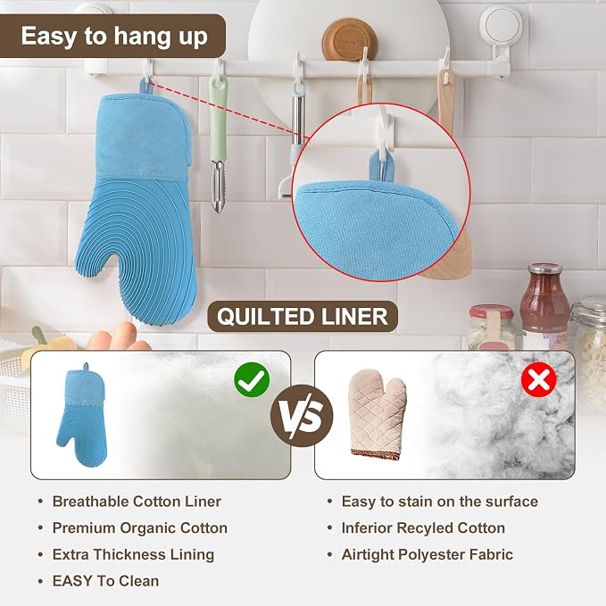 Silicone Oven Mitts-13.6 in Extended Oven Mitts Heat Resistant 500F, Oven Gloves - Image 6