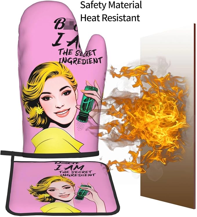 Cute Pink Oven Mitts and Pot Holders Set of 3, Heat Resistant Non-Slip Funny - Image 7