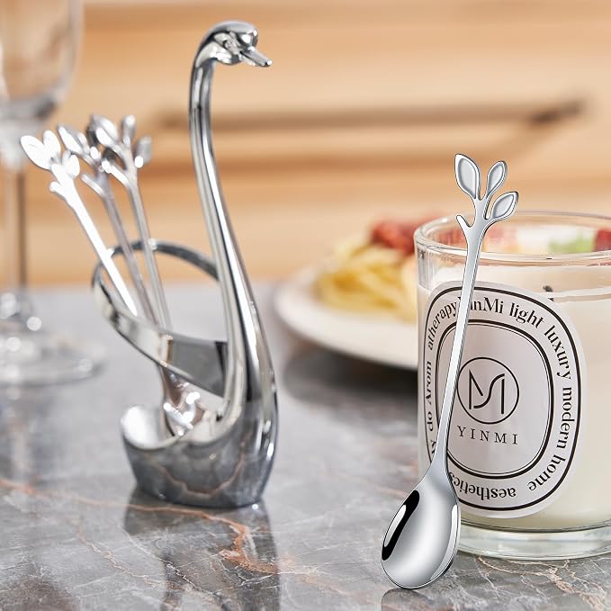 AnSaw Silver Small Coffee Spoon Holder Set, Swan Base - Image 4