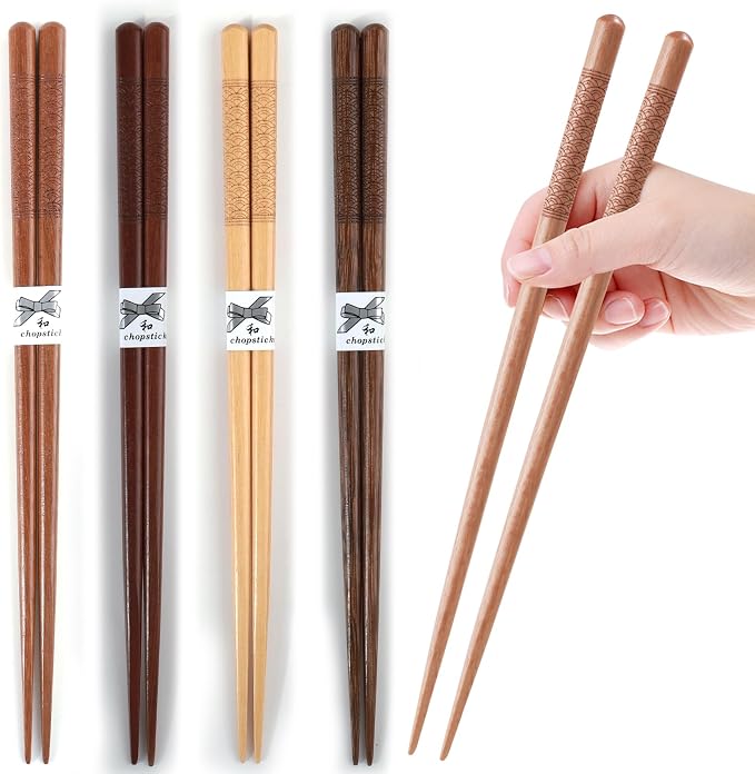 Reusable Chopsticks，GLAMFIELDS Japanese Natural Wooden 5 Pairs Hand-Carved - Image 4