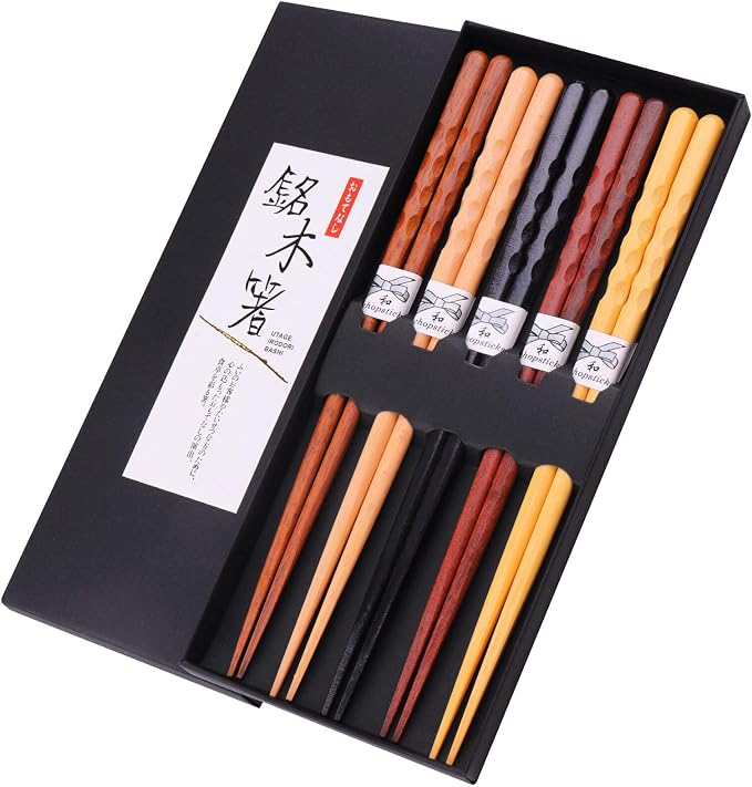 GLAMFIELDS Reusable Chopsticks Japanese Natural Wooden 5 Pairs Classic Style by GLAMFIELDS