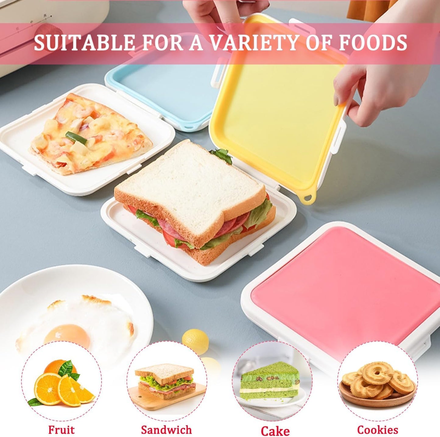 Sandwich Containers, Silicone Sandwich Storage with Snap-Off,Sandwich Box for Lunch,BPA Free,Leakproof, Reusable Plastic Sandwich Holder for Fruit,Salad,Snacks and Food Storage (pink)