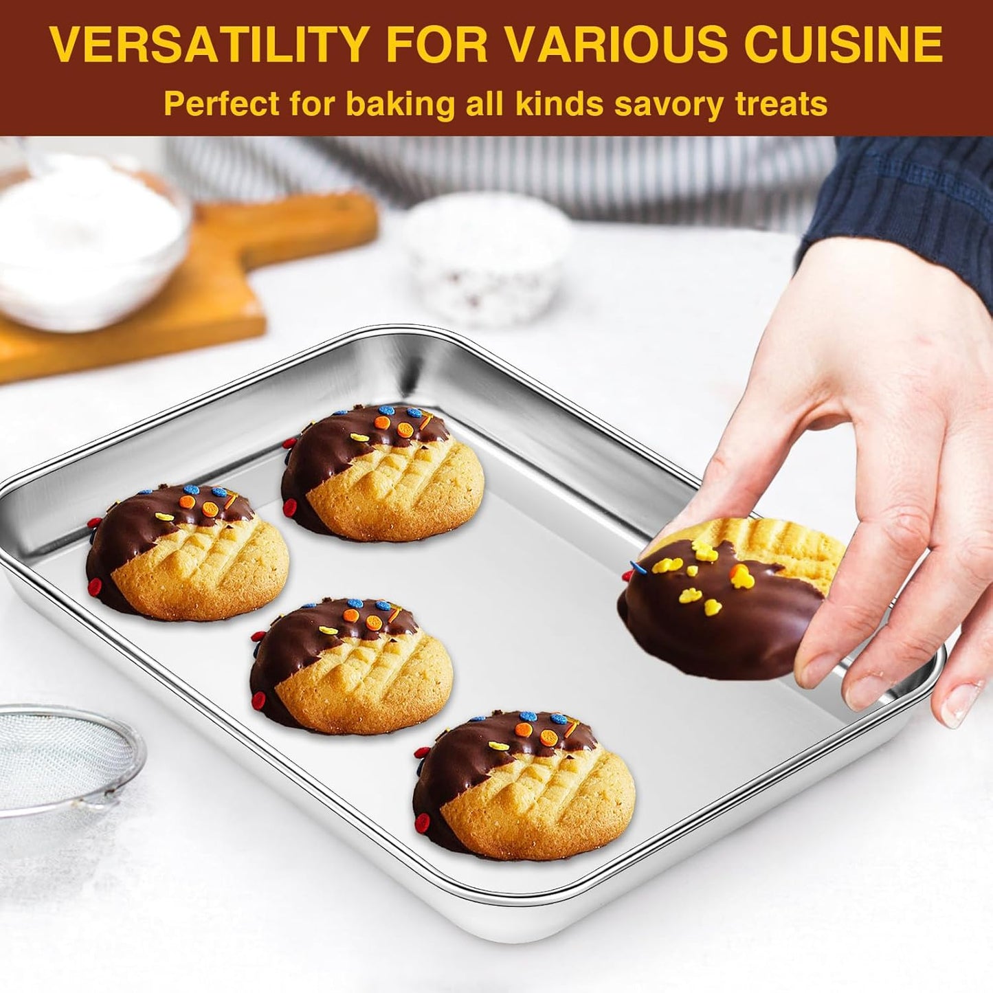 Wildone Sheet Pan Set Baking Sheet Cookie Sheet Baking Pan Toaster Oven Pans, 12 PCS Stainless Steel Baking Tray Cookie Pan, Heavy Duty & Dishwasher Safe, 9 x 6.7 x 1 Inches