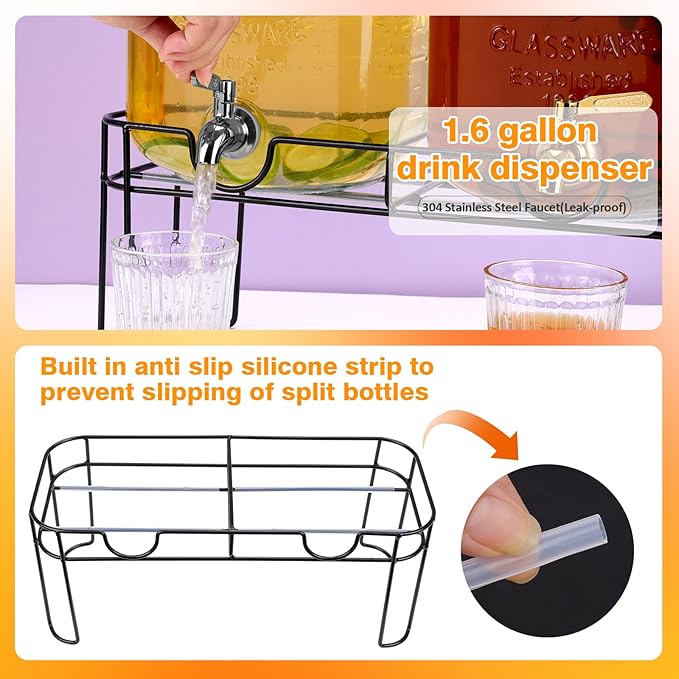 1.6 Gallon Glass Drink dispenser, Lemonade Dispenser - Image 3