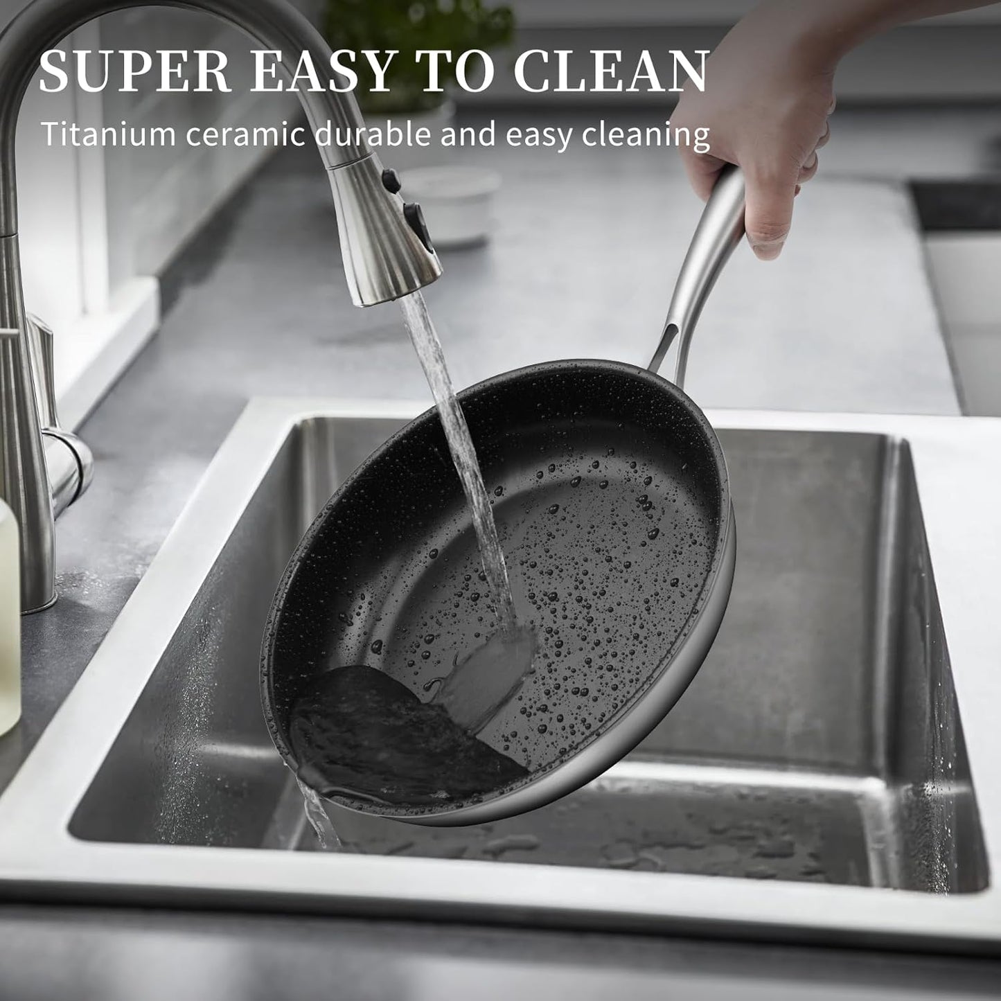 Stainless Steel Frying Pan Set with Lids, 6 Pieces Titanium Ceramic Frying Pans Nonstick W/Lid, Non Stick Egg Omelet Cooking Pan Set with Stay-Cool Handle, Induction Compatible, PFAS&PFTE Free