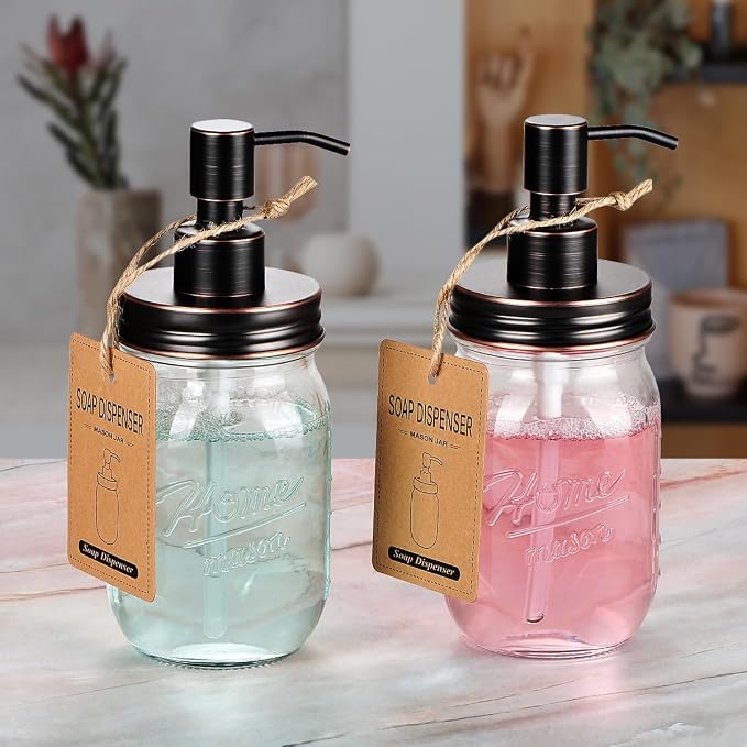 Amolliar Mason Jar Liquid Soap Dispenser, 16 OZ Lotion Glass Dispenser - Image 4