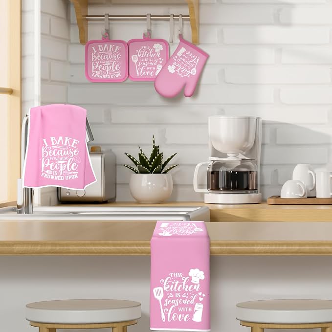 Sratte 6 Pcs Kitchen Decor Accessories Set Farmhouse Towels Pot Holders Oven - Image 3