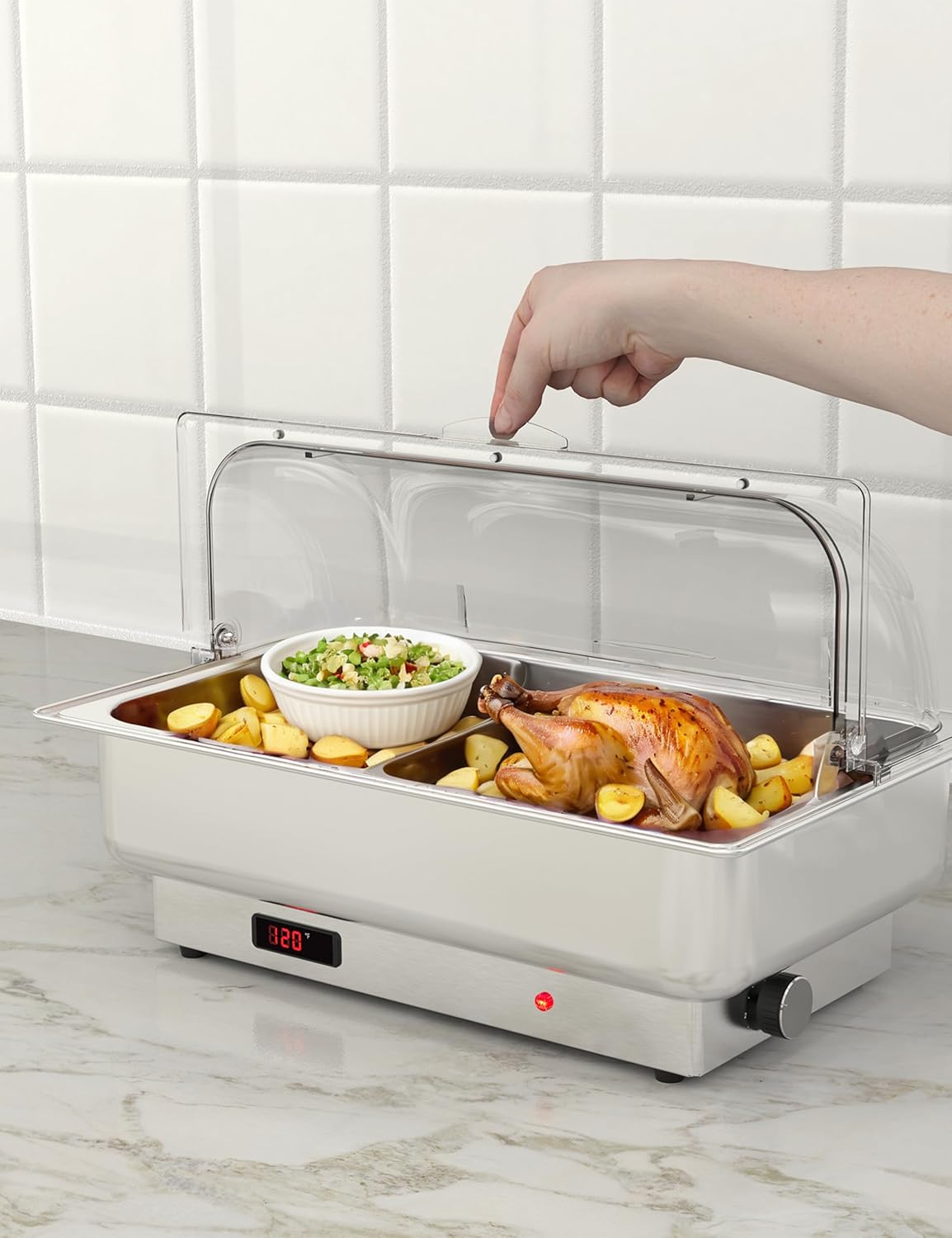 Chafing Dish Electric Buffet Set,9QT Stainless Steel Food Servers and Warmers with Temperature Control for Wedding and Parties