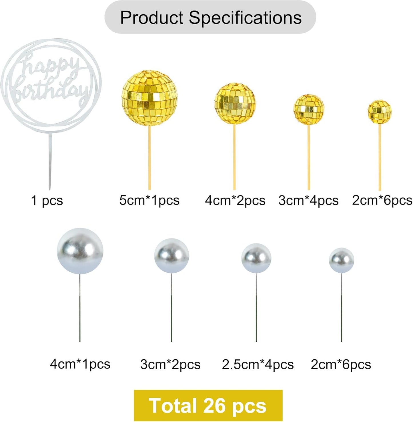 BEISHIDA 27 PCS Gold Disco Ball Cake Topper 1970s Disco Decorations Mini Ball Cake Toppers Mirror Ball Cupcake Toppers for Disco Theme Party 70s 80s Disco Party Birthday Cake Anniversary Wedding