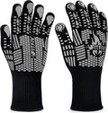 BBQ Gloves, Oven Gloves, Extreme Heat Resistant Barbecue Gloves, Silicone Non-Slip Oven Mitts, Kitchen Gloves for Cooking, Grilling, and Baking (Gray)
