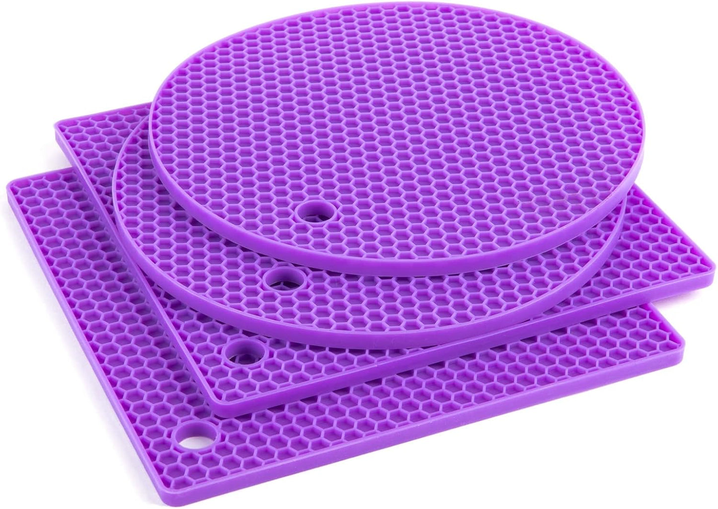 Joyhalo Trivets for Hot Dishes - Hot Pads for Kitchen, Silicone Pot Holders for Hot Pots and Pans, Silicone Mats for Kitchen Countertops, Table, Flexible Easy to Wash and Dry, Purple