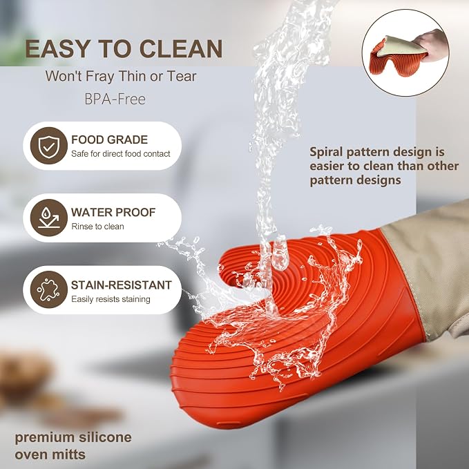 Silicone Oven Mitts-13.6 in Extended Oven Mitts Heat Resistant 500F, Oven Gloves - Image 7
