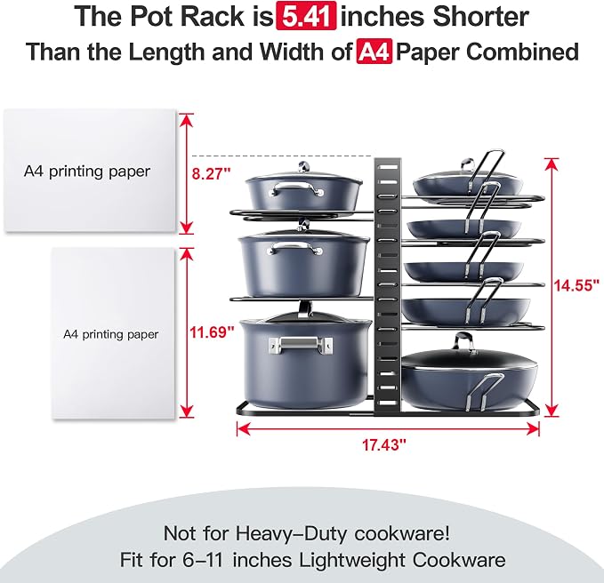 ORDORA Pots and Pans Organizer under Cabinet 14.55 Height, Adjustable 8-Tier - Image 2