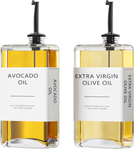 New England Stories Kitchen Cooking Oil Dispenser Set, Olive Oil and Vinegar Bottles, Soy Sauce Dispenser - 2 Pieces, Black, Durable & Stylish Design