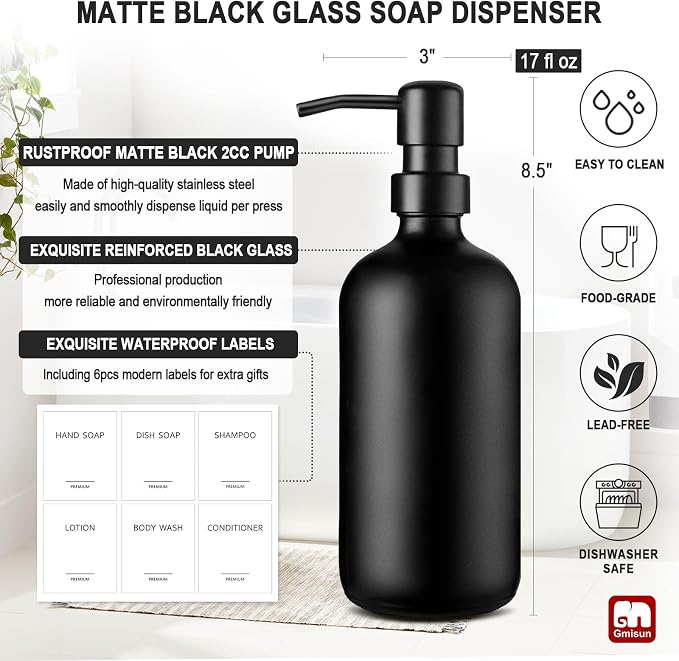 GMISUN Black Soap Dispenser, 2 Pack Matte Black Hand Soap Dispensers Bathroom - Image 3