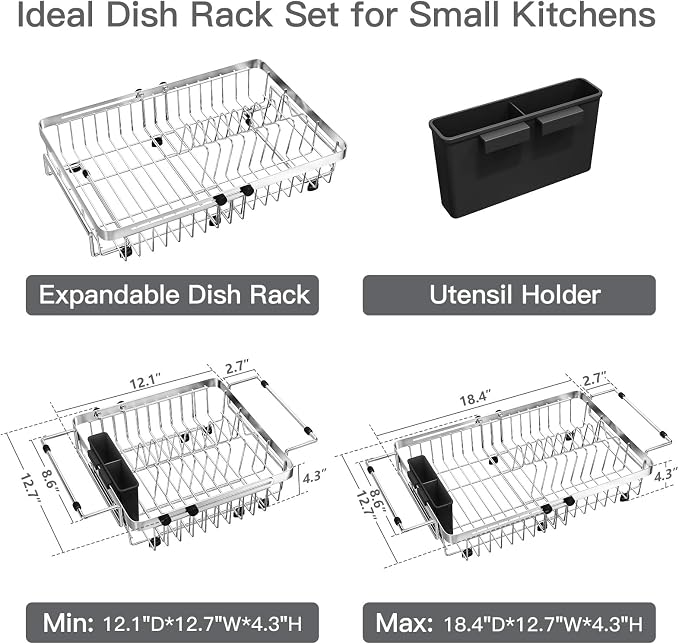 MAJALiS Dish Drying Rack Over The Sink, Expandable Stainless Steel Dish Drainer - Image 7