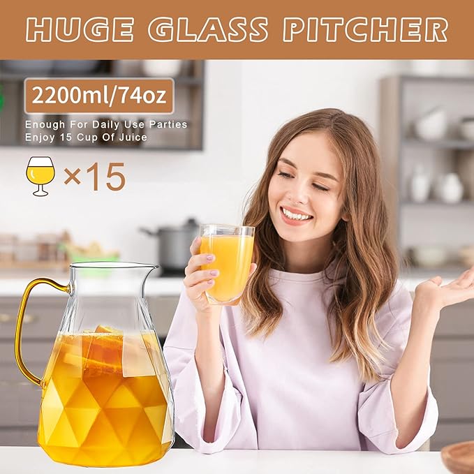 Yirilan Glass Pitcher, 2.2 Liter Water Pitcher - Image 6