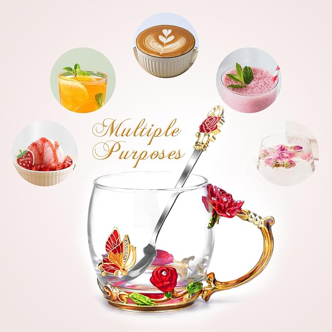 OEAGO Gifts for Mom Women Mothers Day Valentines Day Gifts Glass Coffee Enamels - Image 8