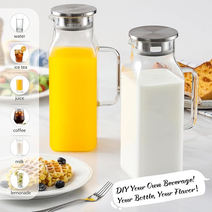 Netany 2 Pack 2.22 Liters/75 oz Square Glass Pitcher - Image 3