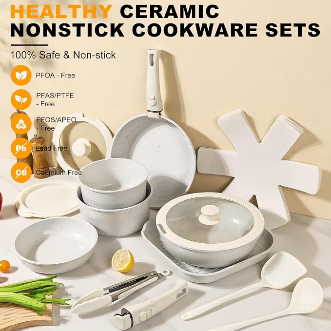 20-Piece Ceramic Nonstick Cookware Set – Induction Compatible, Non-Toxic Pots & - Image 3