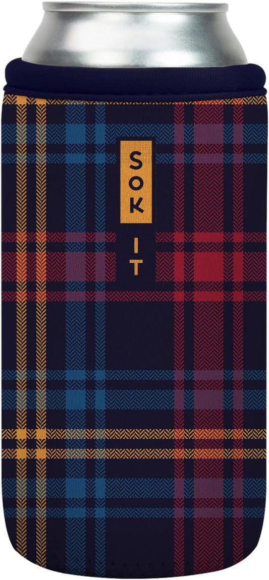 Sok It CanSok Sleeve for Beer & Soda Insulated Neoprene Cover (Tartan Royale, 16oz Can Sleeve)