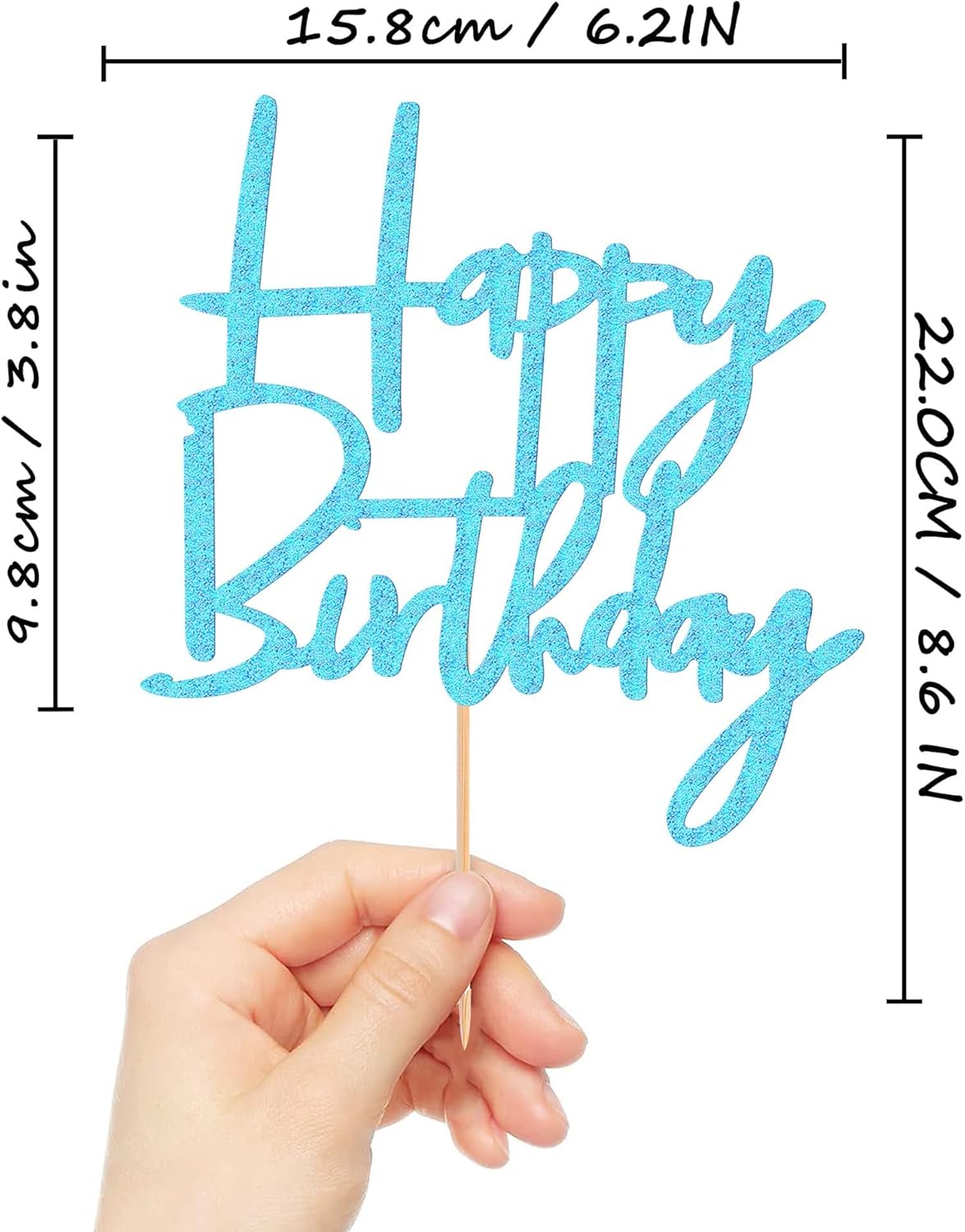 Happy Birthday Cake Topper - Glitter Light Blue Birthday Cake Top Decorations (Light Blue)