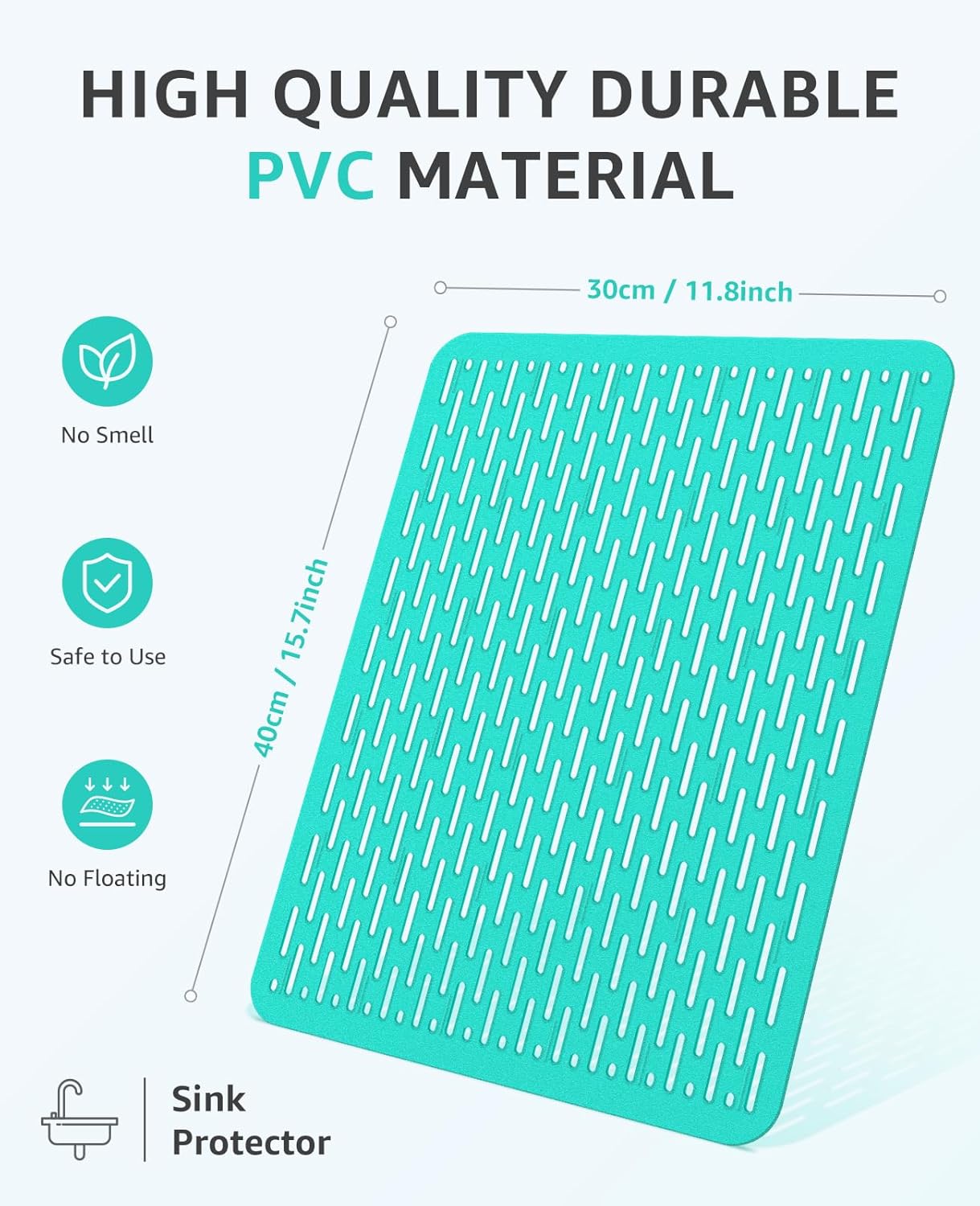 Bligli Mesh Sink Mat, 15.7 x 11.8inch Sink Prtector Mats for Kitchen Sinks, PVC Eco-Friendly Sink Protectors for Bottom of Sink, Fast Draining, Easy Cleaning, Clear Green