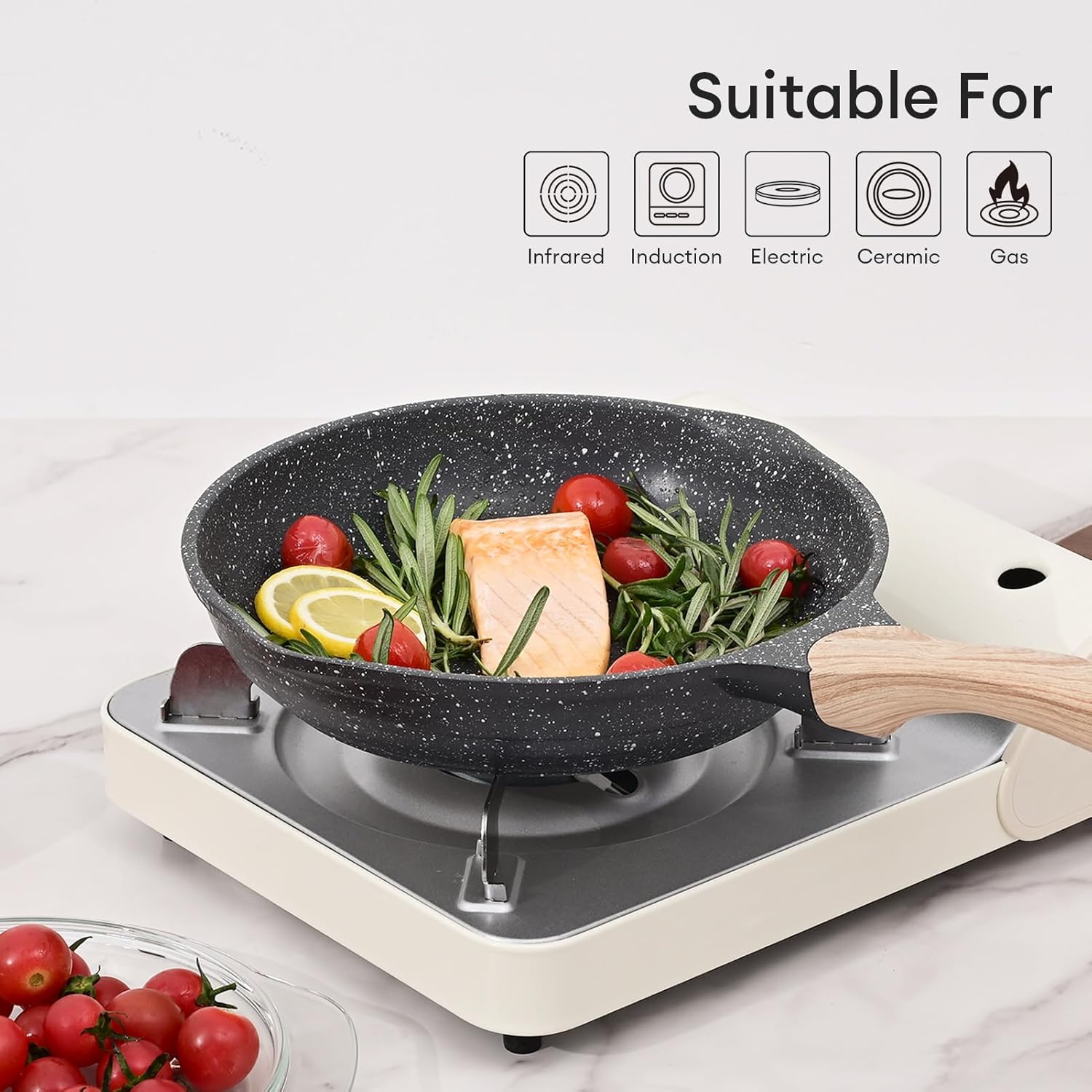 JEETEE 10 Inch Nonstick Frying Pan, Stone Coating Cookware, Nonstick Omelette Pan with Heat-Resistant Handle, Induction Skillet for Eggs (Grey)