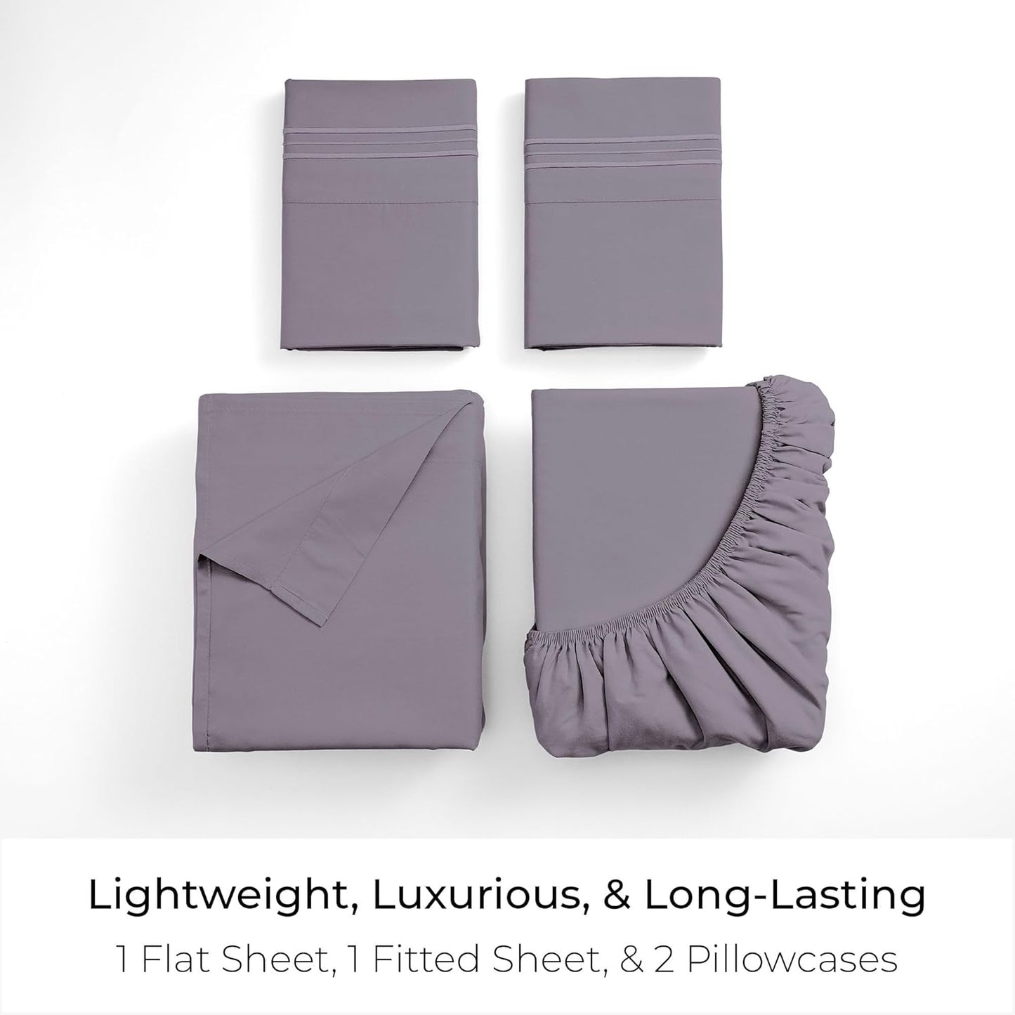 Mellanni King Sheets Set - 4 PC Iconic Collection Bedding - Hotel Luxury, Extra Soft, Cooling Bed Sheets - Wrinkle, Fade, Stain Resistant (King, Hazy Lilac)