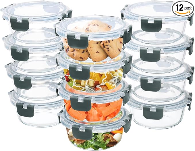 GULFLIN 12 Pack Small Glass Food Storage Containers by GULFLIN