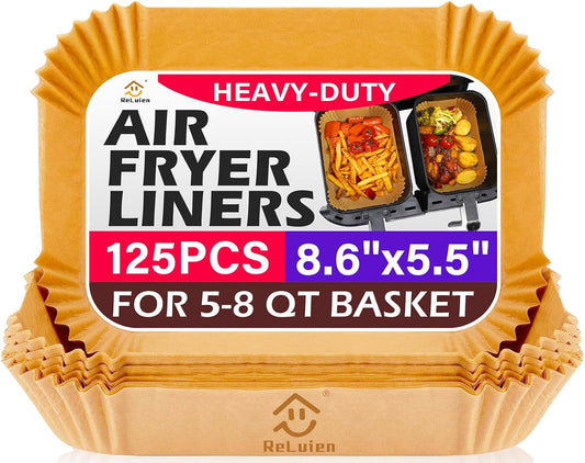 Air Fryer Liners Disposable, Airfryer Paper Liners, 125Pcs Non-stick Oil Resistant Air Fryer Liners Square, Parchment Liners 8.6" * 5.5", Fit for Most Ninja Dual Airfryer, Microwaves, Ovens
