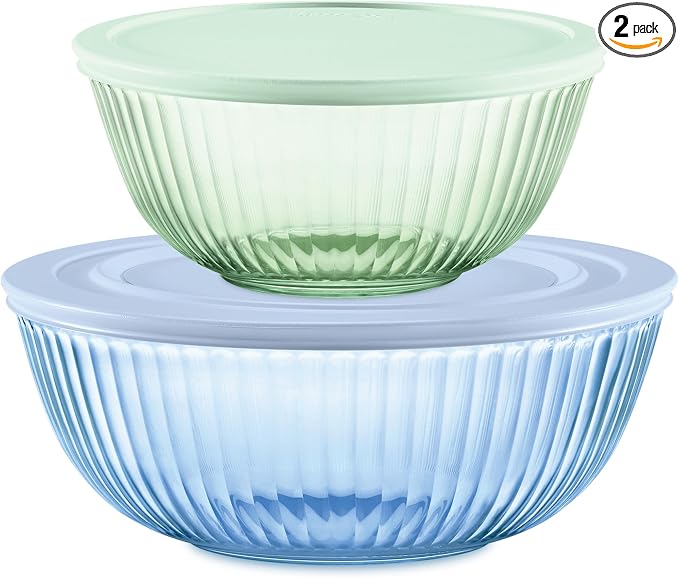 Pyrex Colors Sculpted Tinted Medium/Large Glass Mixing Bowls by Pyrex