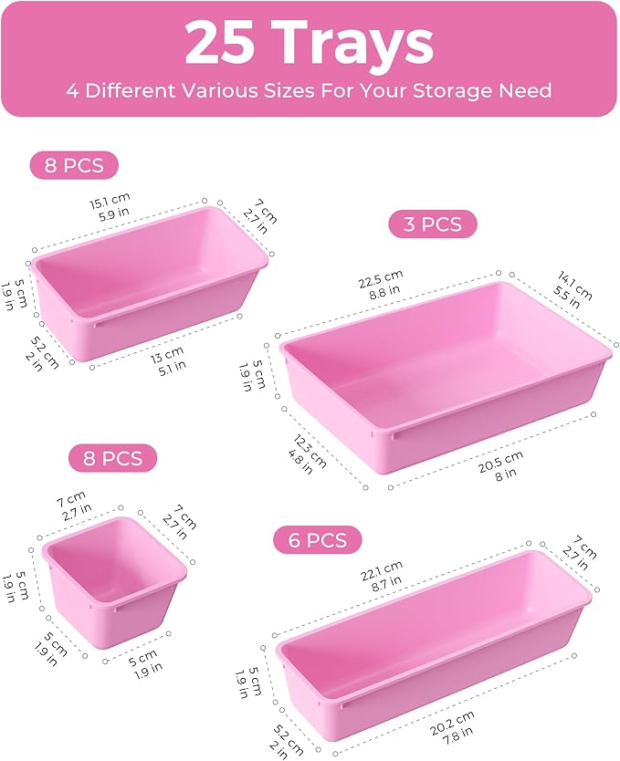 BiuLeon 25 PCS Plastic Drawer Organizers Set, 4-Sizes Vanity and Makeup - Image 2