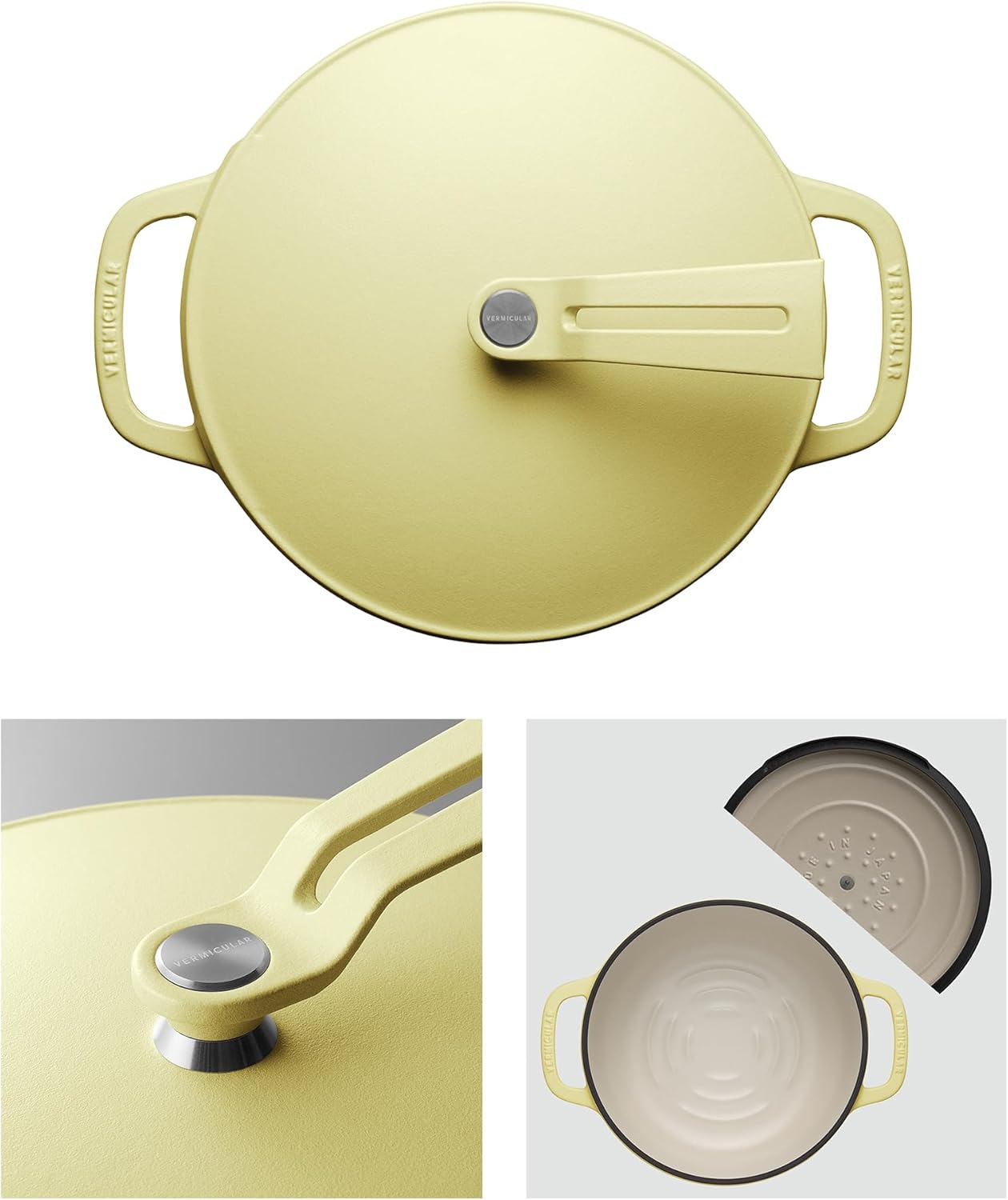 Vermicular Oven Pot 2.0 | Lightweight Enameled Cast Iron Pot | 22cm (3.7 Qt) | Non-Toxic | Induction-compatible | Dutch Oven | Made in Japan | Matte Chamomile Yellow