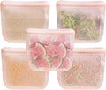 purifyou Set of 5 Reusable Silicone Storage Snack Bags 6oz / 16oz / 32oz / 64oz Self-Seal Food Storage Container for Fruits, Vegetables, Sandwiches, Dishwasher Safe & Leak-free (CloudPink, 64oz)