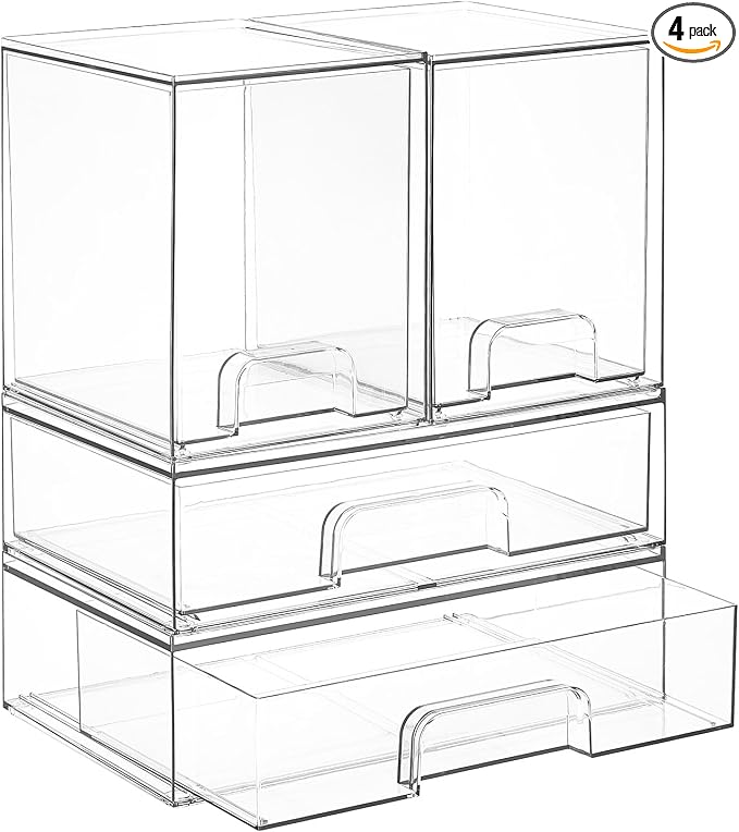 Vtopmart Clear Stackable Storage Drawers Set of 4, Plastic Organizer Bins by Vtopmart