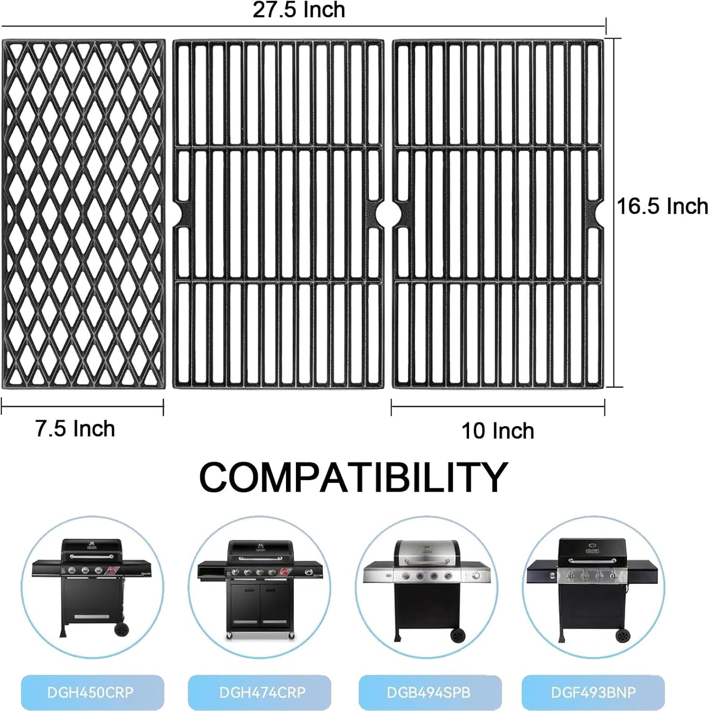 Uniflasy Cast Iron Cooking Grates for Dynaglo 4 Burner DGH450CRP DGH450CRP-D DGF493BNP, 5 Burner DGH474CRP DGH485CRP, Dyna-glo Grill Grate Replacement Part, 70-01-911 70-02-614 Grill Grate