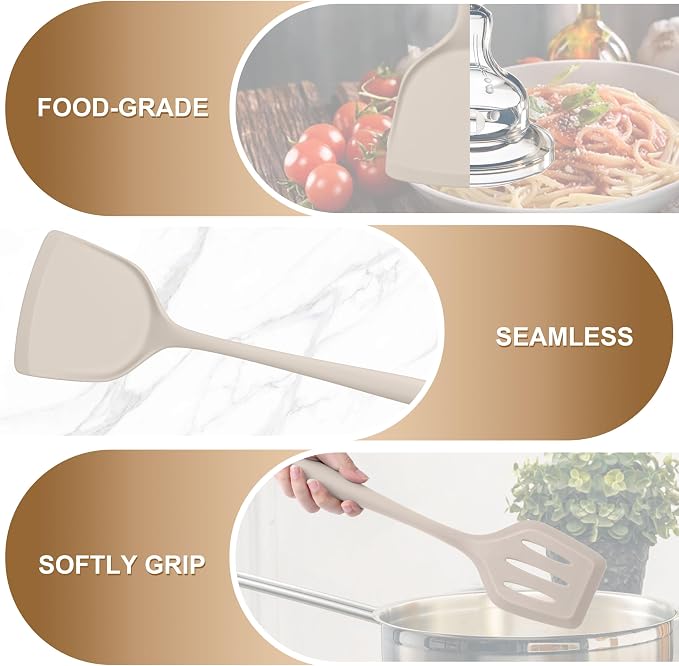 TeamFar Silicone Spatulas, Solid & Slotted Cooking Turner - Image 4